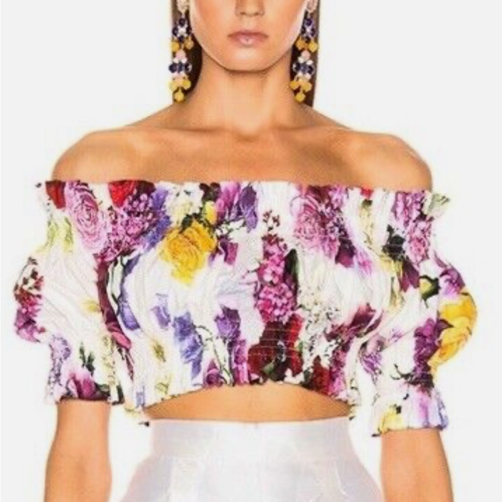 DOLCE & GABBANA Multi Floral Off the Shoulder Crop Top - Picture 2 of 7